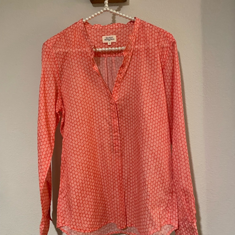 Hartford Light Red 1/2 Buttoned Blouse with Mandarin Collar